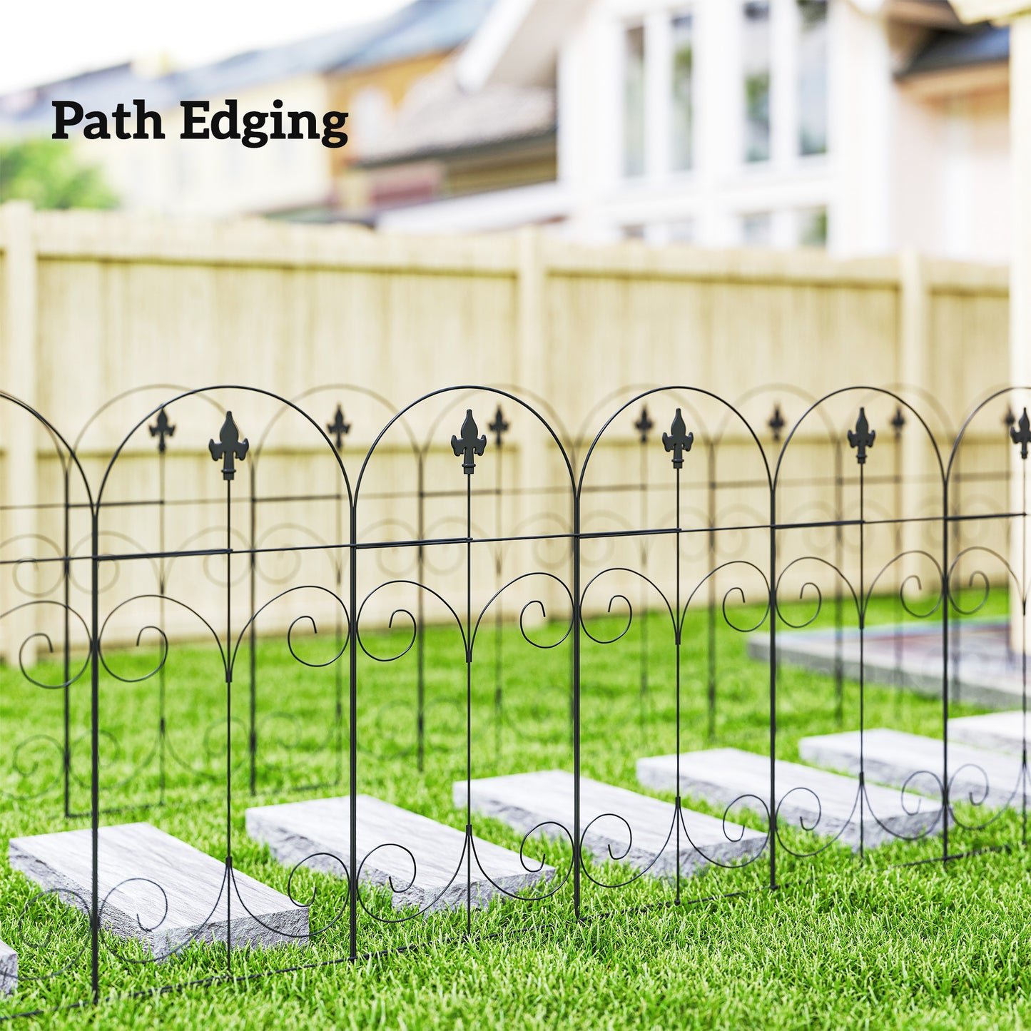 Outsunny Decorative Garden Fencing, 8PCs 44in x 12.5ft Outdoor Picket Fence Panels, Rustproof Metal Wire Landscape Flower Bed Border Edging, Black