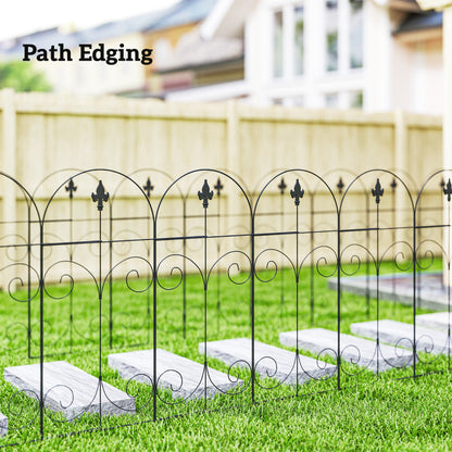 Outsunny Decorative Garden Fencing, 8PCs 44in x 12.5ft Outdoor Picket Fence Panels, Rustproof Metal Wire Landscape Flower Bed Border Edging, Black