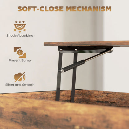 HOMCOM Lift-Top Coffee Table, with Storage - Rustic Brown