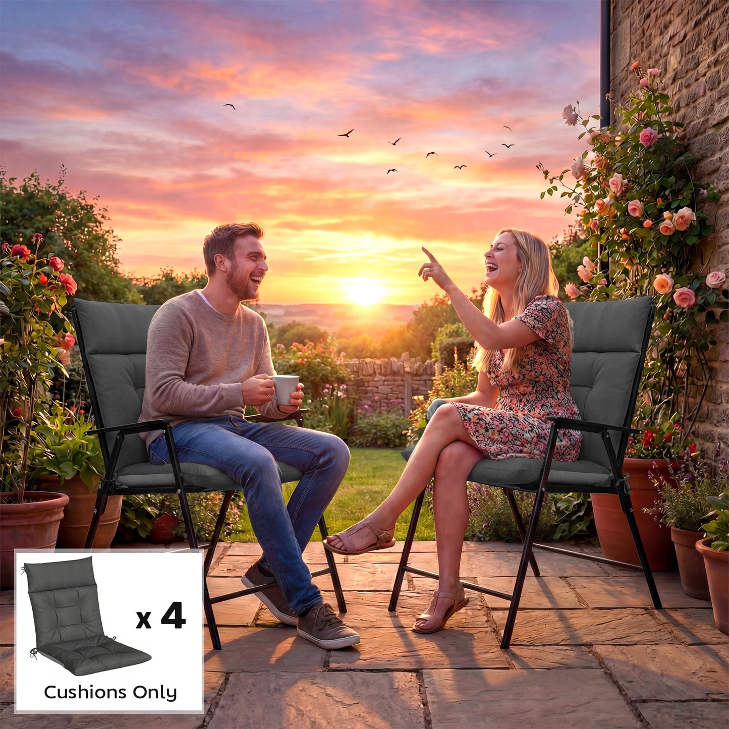 Outsunny Patio Chair Cushions Set of 4, Waterproof Non-Slip Lounge Chair Cushions, 112x53cm, Dark Grey--ChewyGames-ChewyGames