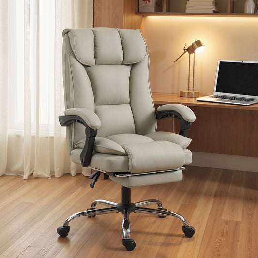 HOMCOM Pet-Friendly Faux Leather Computer Desk Chair, Executive Office Chair with Footrest and Double-Layer Padding, Khaki