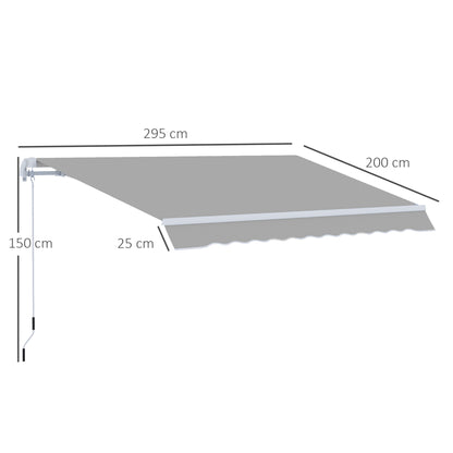Outsunny Awning Canopy Manual Retractable Porch Sun Shade Shelter 3 x 2m Light Grey