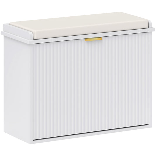 HOMCOM Elegant Six Shoe Bench, with Top Seat - White
