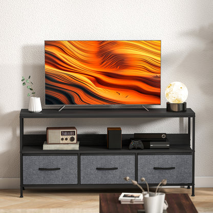 HOMCOM TV Stand Cabinet with 3 Foldable Drawers - Black