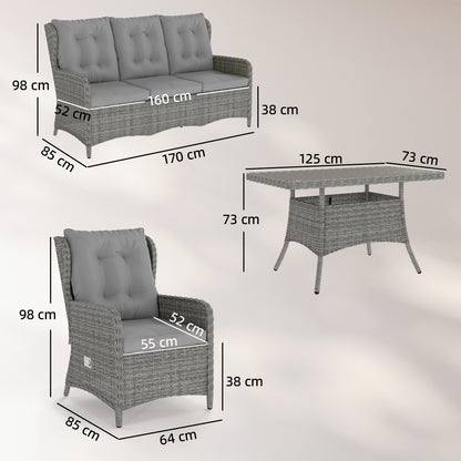 Outsunny 5 Seater Rattan Garden Furniture Set with Sofa, Reclining Chairs, Table, Patio Rattan Furniture Sofa Sets, Grey