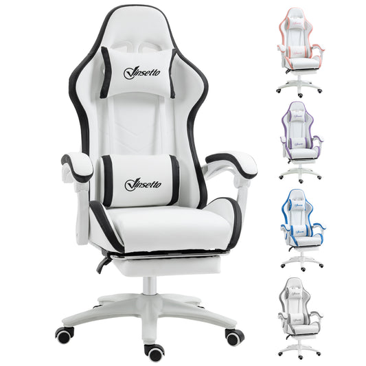 Vinsetto Ergonomic Computer Gaming Chair, PU Leather Office Desk Chair with Footrest, Swivel Wheels, 135° Reclining Back, Lumbar Support, Headrest for Home, White and Black