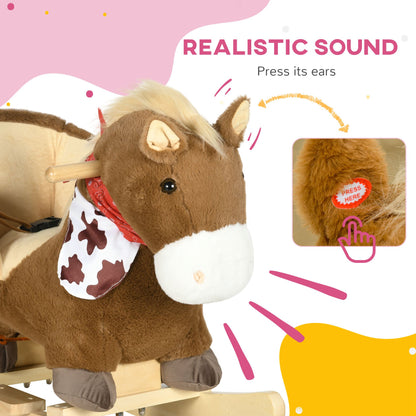 HOMCOM Kids Rocking Horse, with Secure Harness, Sounds, Foot Pedals - Brown
