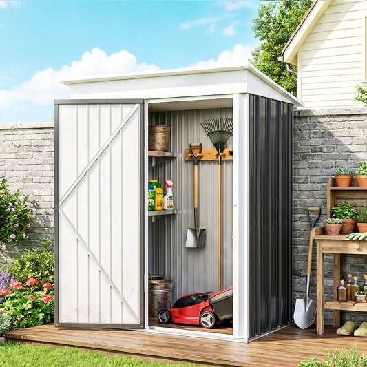 Outsunny Metal Garden Shed, Outdoor Lean-to Shed for Tool Motor Bike, with Adjustable Shelf, Lock, Gloves, 5'x3'x6',  Dark Grey