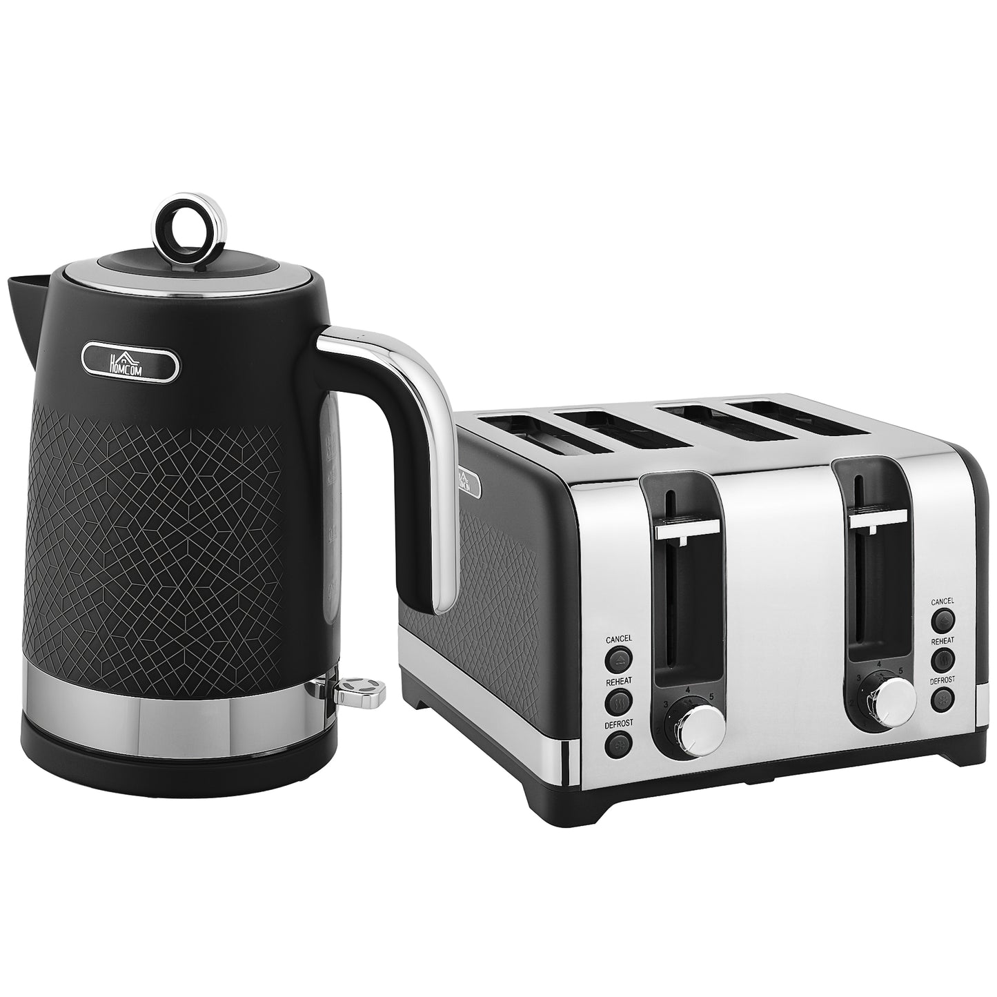 HOMCOM Sleek Textured Kettle and Four-Slice Toaster Set - Black--ChewyGames-ChewyGames