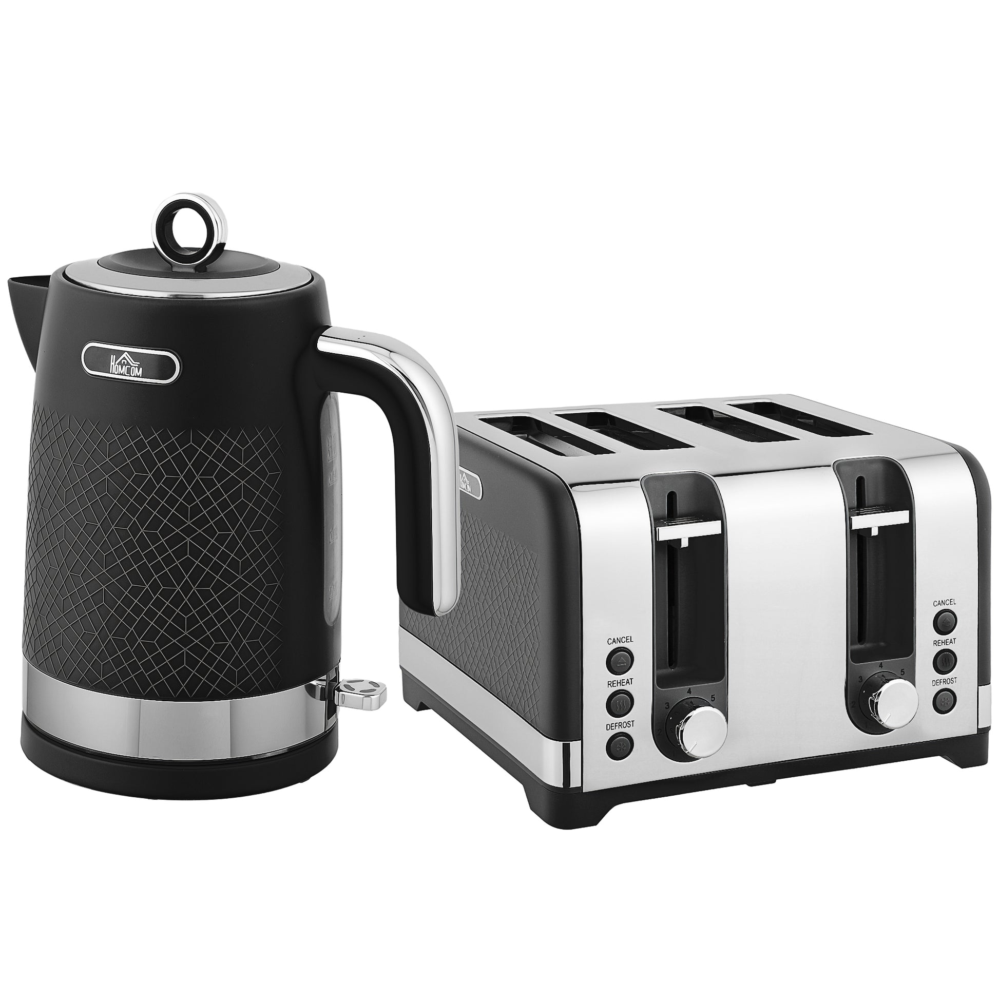 HOMCOM Sleek Textured Kettle and Four-Slice Toaster Set - Black--ChewyGames-ChewyGames