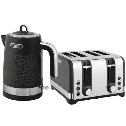 HOMCOM Sleek Textured Kettle and Four-Slice Toaster Set - Black--ChewyGames-ChewyGames