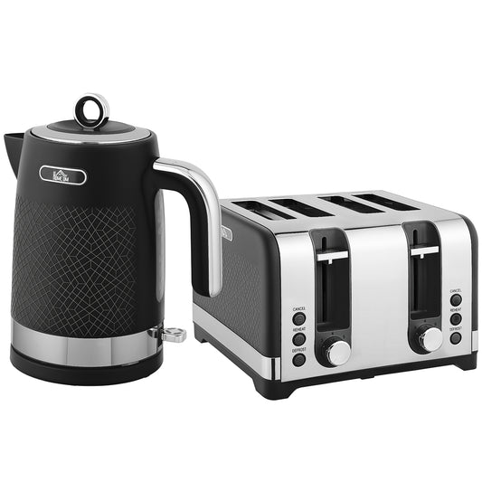 HOMCOM Sleek Textured Kettle and Four-Slice Toaster Set - Black--ChewyGames-ChewyGames