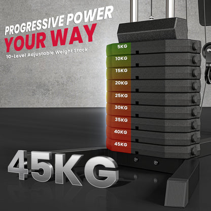 HOMCOM Multi-Exercise Gym Station, with 45kg Weight Stack, for Full Body Workout