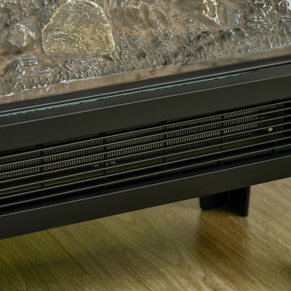HOMCOM 180° Charming Electric Fireplace Heater, Quiet Freestanding Stove with LED Flame Effect, 3-Sided Tempered Glass Panels, Level-less Temperature Control, Overheat Protection, 1000W/2000W, Black-Indoor Fireplaces-ChewyGames-ChewyGames