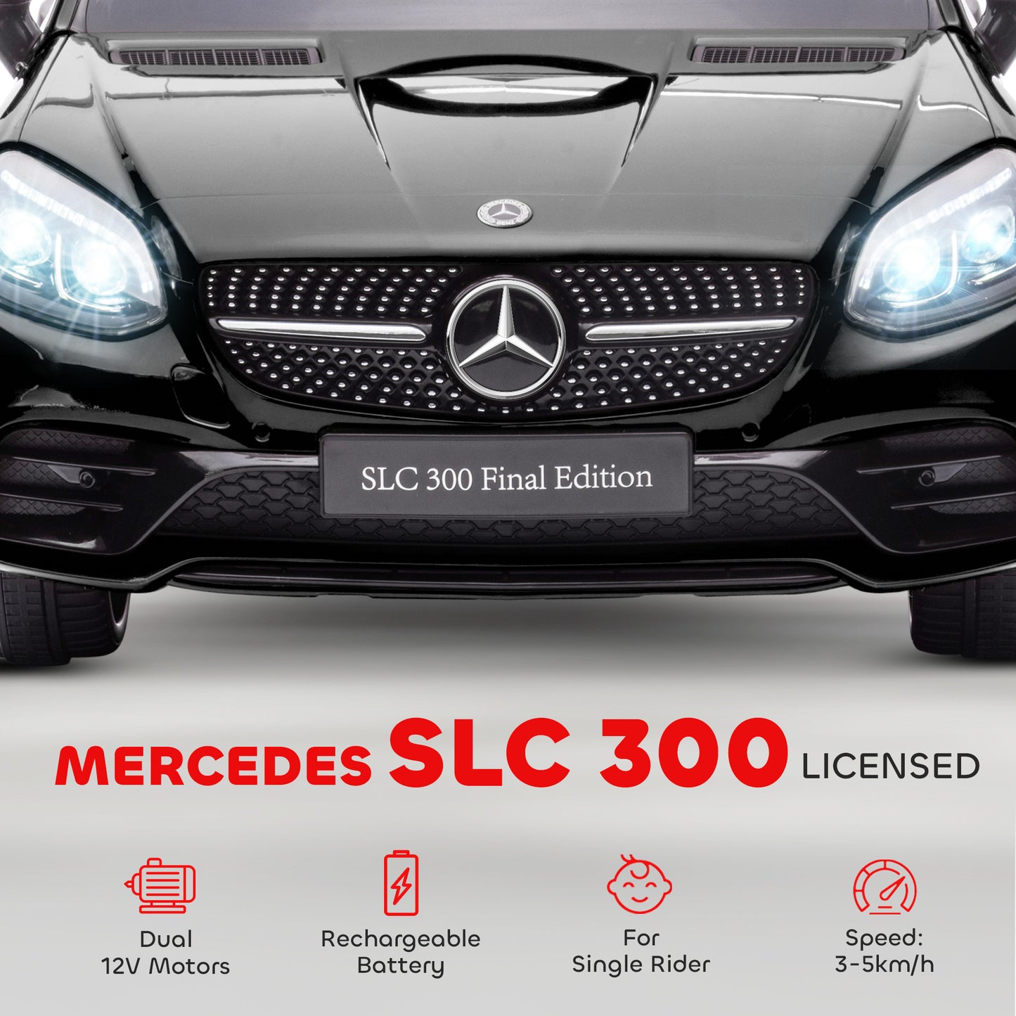 HOMCOM Benz SLC 300  Licensed 12V Kids Electric Ride On, with Music, Remote Control, LED Headlights, Horn, Black
