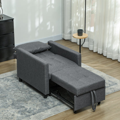 HOMCOM 3-In-1 Chair Bed, Convertible Sleeper Chair with Adjustable Backrest, Pillow and Footrest for Living Room, Dark Grey
