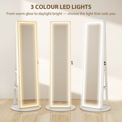 HOMCOM Storage Jewellery Cabinet, with Mirror and Lights - White