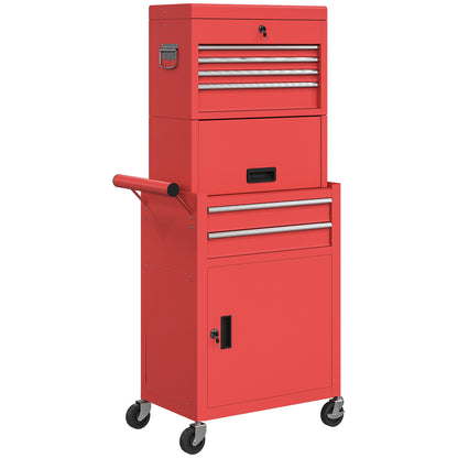 HOMCOM Three-Part Steel Locking Tool Chest - Red-Rolling Cabinets & Chests-ChewyGames-ChewyGames