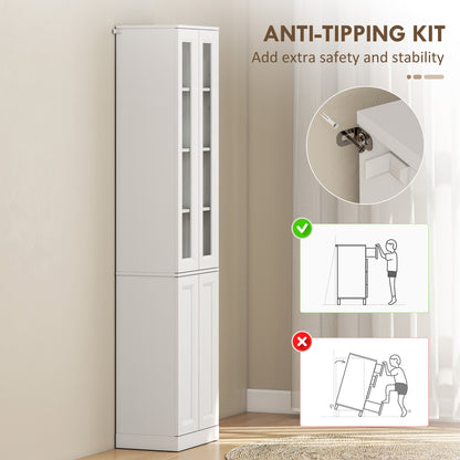 HOMCOM Tall Bathroom Storage Cabinet, 6-Tier Slim Bathroom Cabinet with Adjustable Shelf, 4 Soft-Close Doors, White