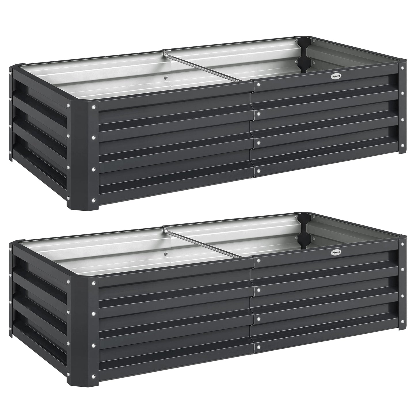 Outsunny Set of 2 Raised Beds for Garden, Galvanised Outdoor Planters for Herbs Vegetables, Use for Patio Balcony, Grey