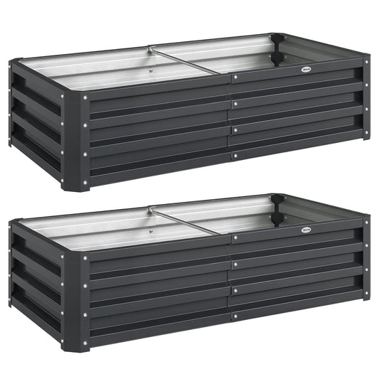 Outsunny Set of 2 Raised Beds for Garden, Galvanised Outdoor Planters for Herbs Vegetables, Use for Patio Balcony, Grey