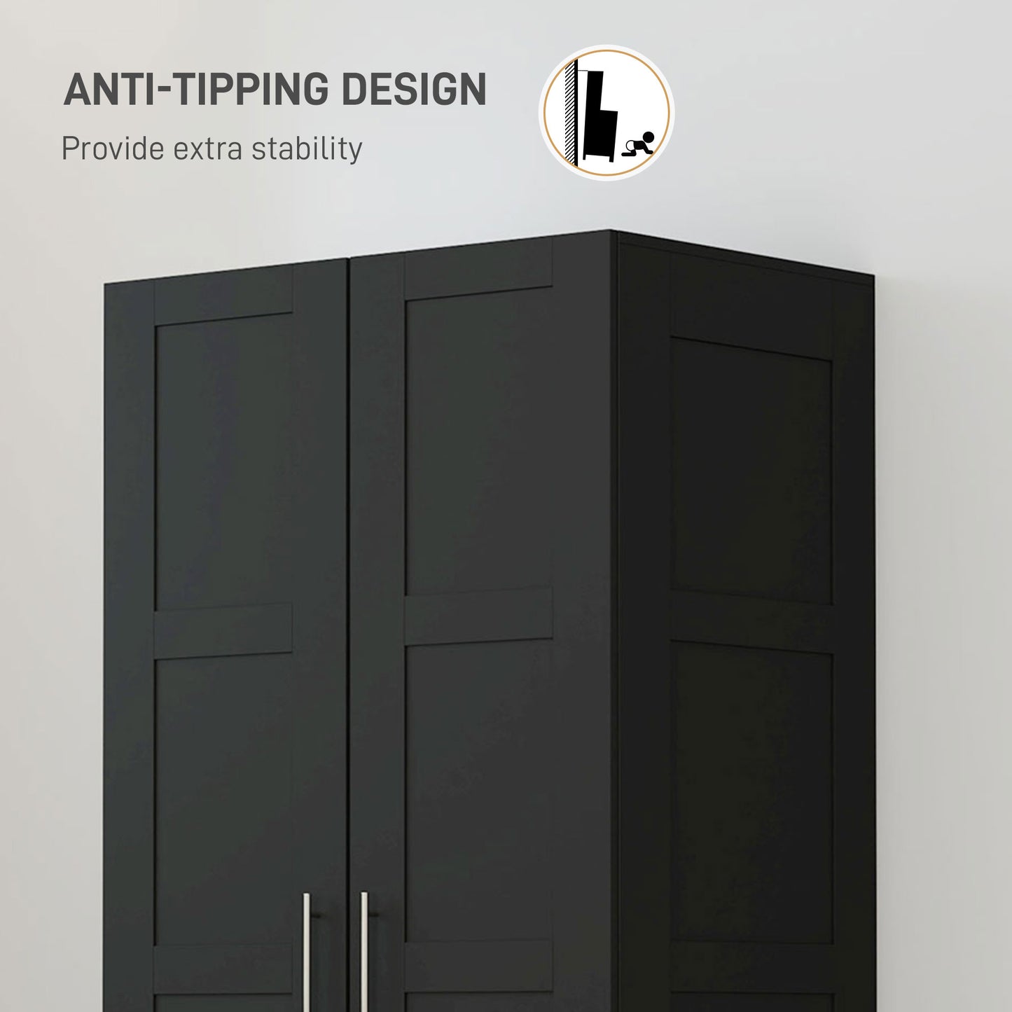 HOMCOM Double Panel Door Wardrobe, with Shelves - Black
