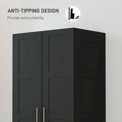 HOMCOM Double Panel Door Wardrobe, with Shelves - Black