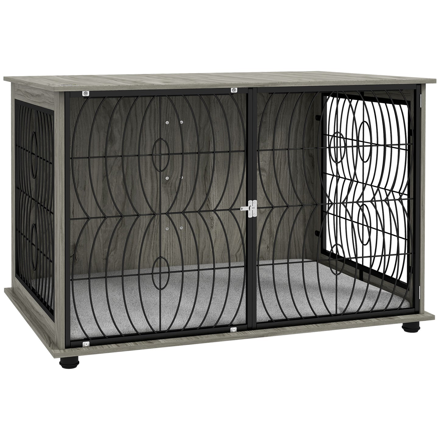 PawHut 46.46'' Dog Crate Furniture End Table w/ Plush Washable Cushion, Lockable Door, for Extra Large Dogs