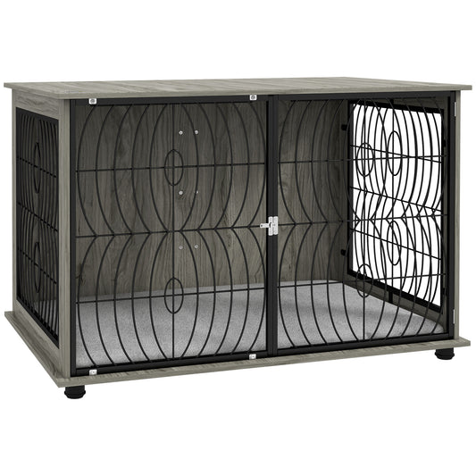 PawHut 46.46'' Dog Crate Furniture End Table w/ Plush Washable Cushion, Lockable Door, for Extra Large Dogs