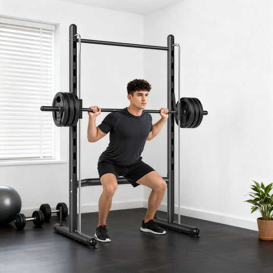 HOMCOM Adjustable Squat Rack, with Pull Up Bar, Barbell Bar for Home Gym--ChewyGames-ChewyGames