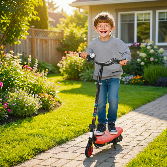 HOMCOM Foldable Electric Scooter, with LED Lights, for Ages 7-14 Years, Red