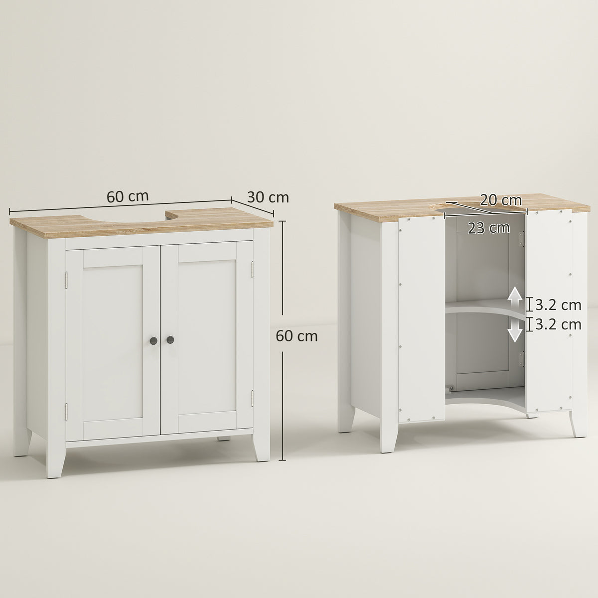 kleankin Under Sink Cabinet, Bathroom Sink Cabinet with 2 Doors, Pedestal Under Sink Design, Freestanding Bathroom Cupboard with Adjustable Shelf, White