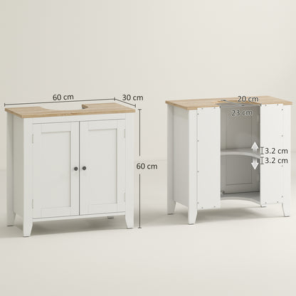 kleankin Under Sink Cabinet, Bathroom Sink Cabinet with 2 Doors, Pedestal Under Sink Design, Freestanding Bathroom Cupboard with Adjustable Shelf, White