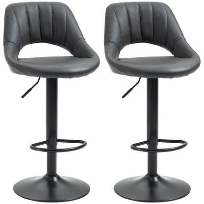 HOMCOM Bar Stools Set of 2, PU Leather Swivel Barstools with Backrest and Footrest for Kitchen, Counter, Breakfast Bar, Grey