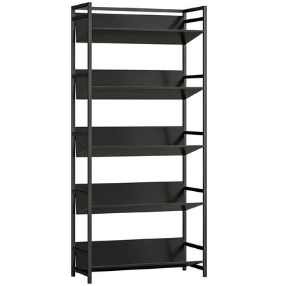 HOMCOM Bookshelf 5-Tier Metal Frame Bookcase Storage Shelves for Living Room Black