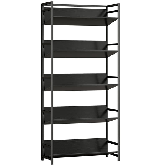 HOMCOM Bookshelf 5-Tier Metal Frame Bookcase Storage Shelves for Living Room Black