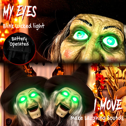 HOMCOM 94cm Animated Witch Halloween Decoration, Scary Halloween Animatronics Decor with Sound Touch Activated & Light Up Eyes