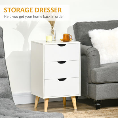 HOMCOM Bedside Table, Bedside Cabinet with 3 Drawers, Side End Table with Pine Wood Legs for Bedroom Living Room, White