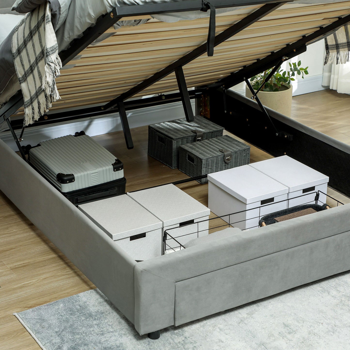 HOMCOM King Size Ottoman Bed Frame, with Front Drawer - Grey-Beds & Bed Frames-ChewyGames-ChewyGames