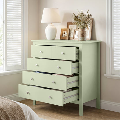 HOMCOM 5 Drawer Chest of Drawers, Modern Dresser for Bedroom, Bedside Storage Cabinet, Wide Storage Unit with Glide Runners for Living Room, Hallway, Closet, 79 x 39.5 x 80.5 cm, Sage Green