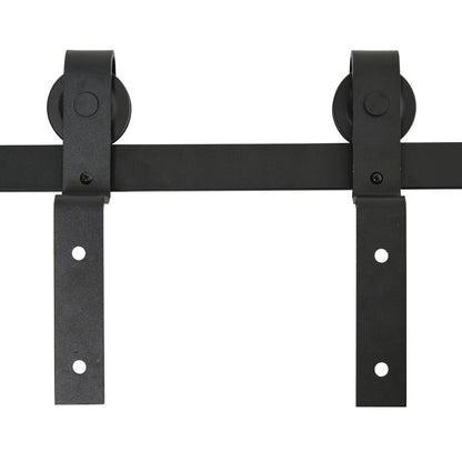 HOMCOM 6.6FT/200cm Sliding Barn Door Hardware Track Kit, 90kg Heavy Duty Carbon Steel Sliding Door Rail for 2 Doors, Black