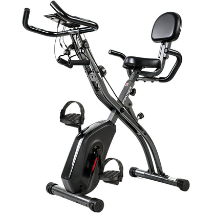 SPORTNOW 4-In-1 Folding Exercise Bike with Resistance Bands, Bluetooth App, 8-Level Magnetic Resistance, LCD Display, Black