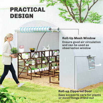 Outsunny Poly Tunnel for Garden, Walk-in Polytunnel with Door and Roll Up Windows, 6 x 3 x 2 m, White