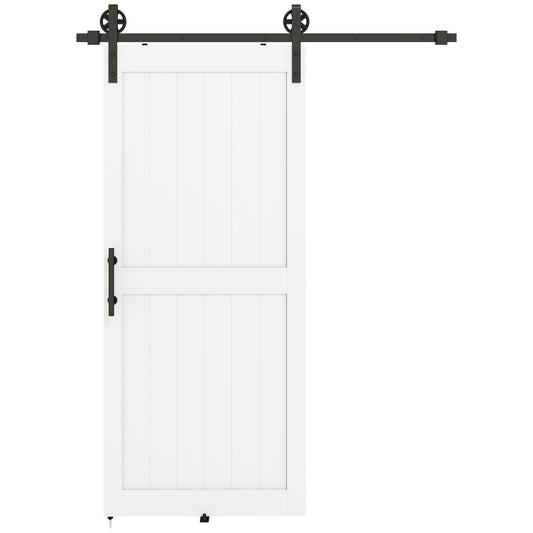 HOMCOM 183cm Sliding Barn Door Kit, Sliding Door with Track, Hardware, Upgraded Rollers and Floor Guide, Handle, White