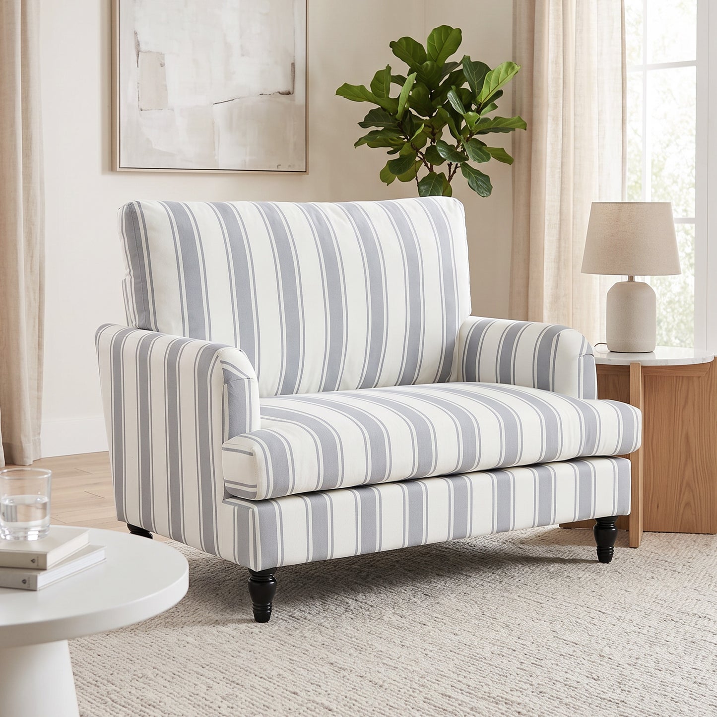 HOMCOM Velvet Single Sofa Armchair, Modern Accent Chair with Stripes, Turned Legs and Wide Seat, Grey