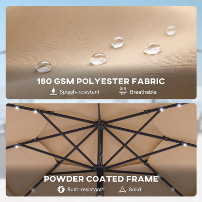 Outsunny 2.8 m Garden Parasol Umbrella with LED Solar Light, Parasol Cover, 3 Tier Outdoor Table Market Patio Umbrella, Khaki