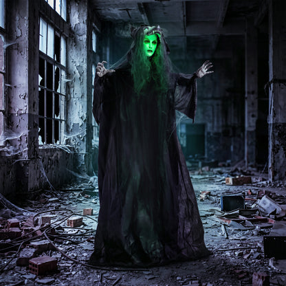 HOMCOM 67"/170cm Life Size Animated Ghost with Werewolf Mask, Halloween Decorations Outdoor Indoor, Scary Halloween Animatronic