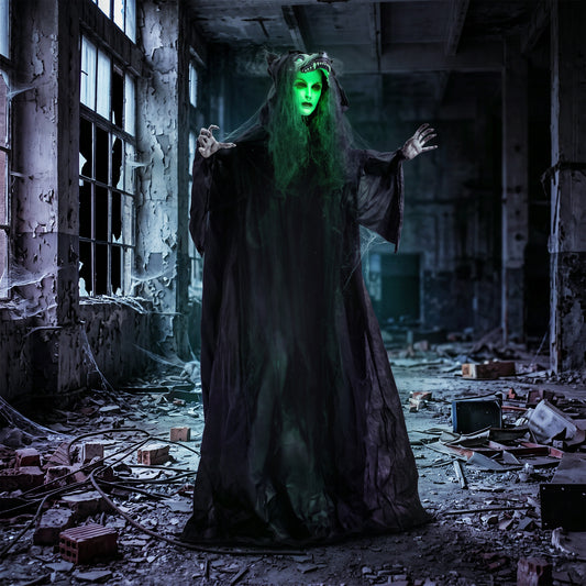 HOMCOM 67"/170cm Life Size Animated Ghost with Werewolf Mask, Halloween Decorations Outdoor Indoor, Scary Halloween Animatronic