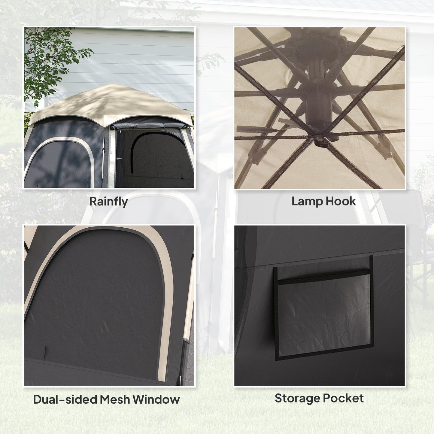 Outsunny Instant Pop Up Camping Tent, 2/3/4 Person Easy Setup Dome Family Tent with Vestibule, Rainfly, 4 Mesh Windows & 2 Doors, Hexagonal Design, Waterproof & UV Protected, Dark Grey