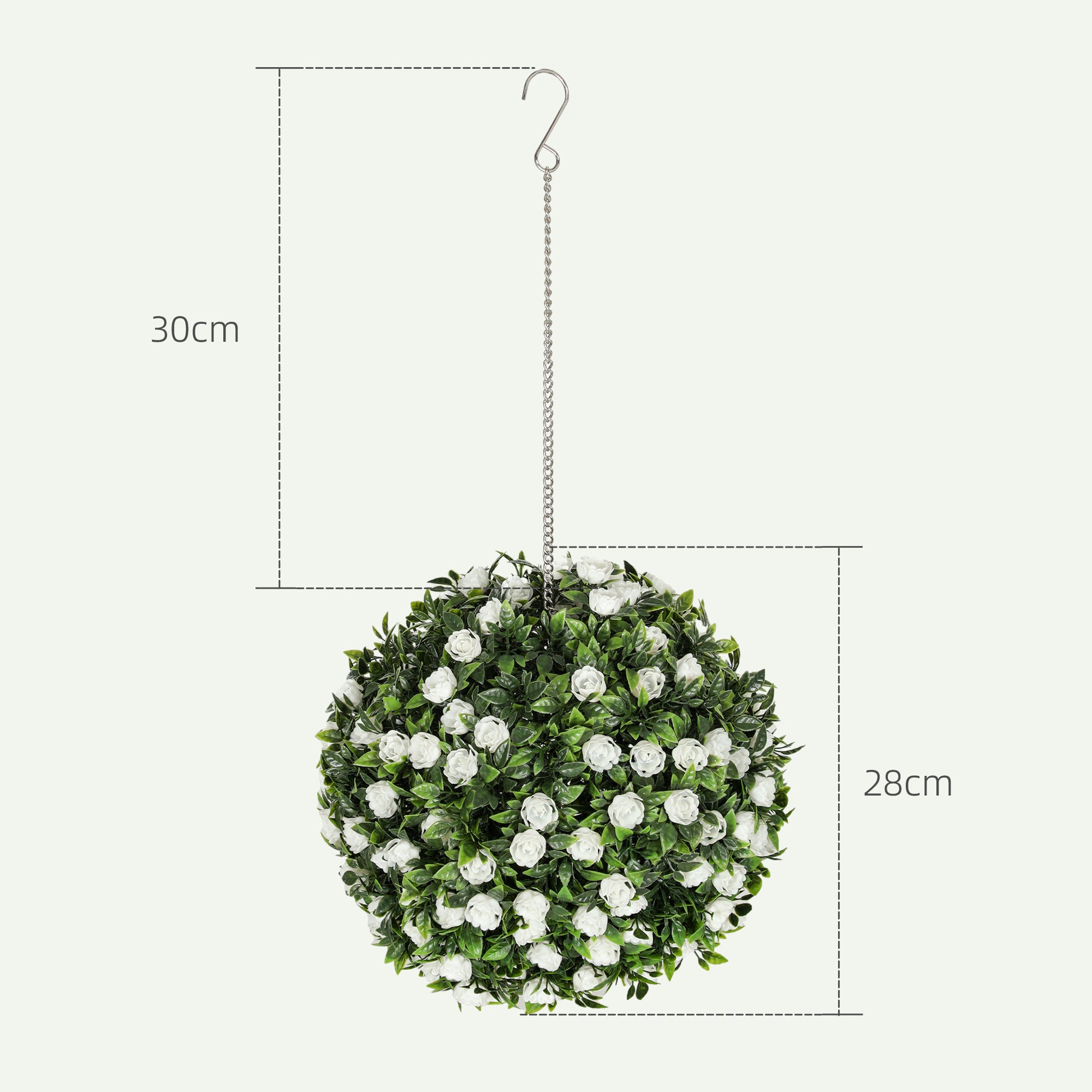 HOMCOM Set of 2 Decorative Artificial Plants, UV-protected Artificial Plant Topiary Rose Balls, Fake Plants for Home Indoor outdoor Decor, 28cm, White-Artificial Non-Flowering Plants-ChewyGames-ChewyGames